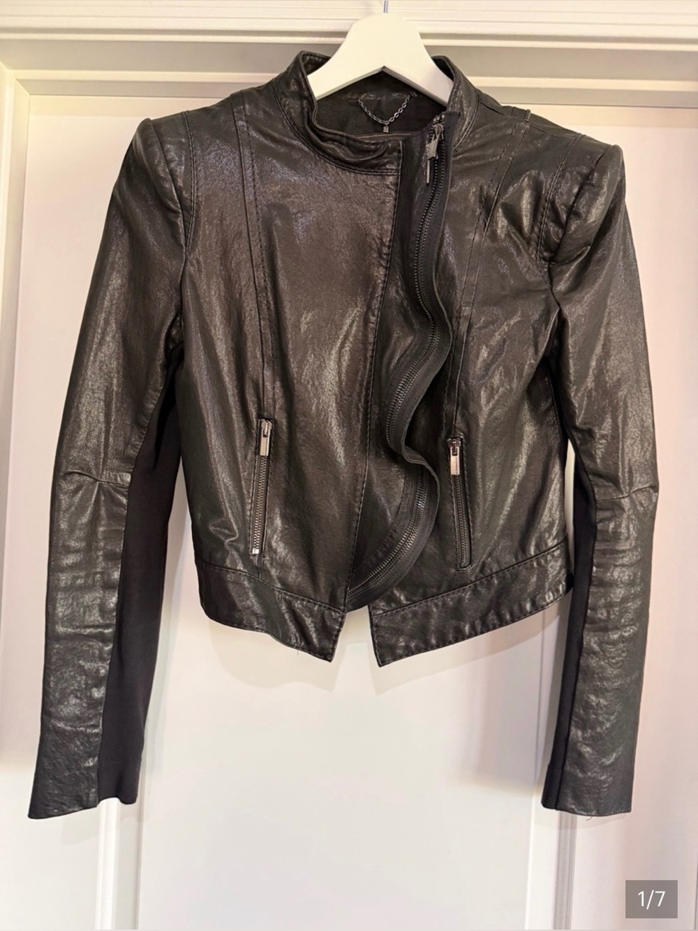 BCBGMaxAzria Soft Leather Biker
Jacket Asymmetrical Collar Cropped Style Size S